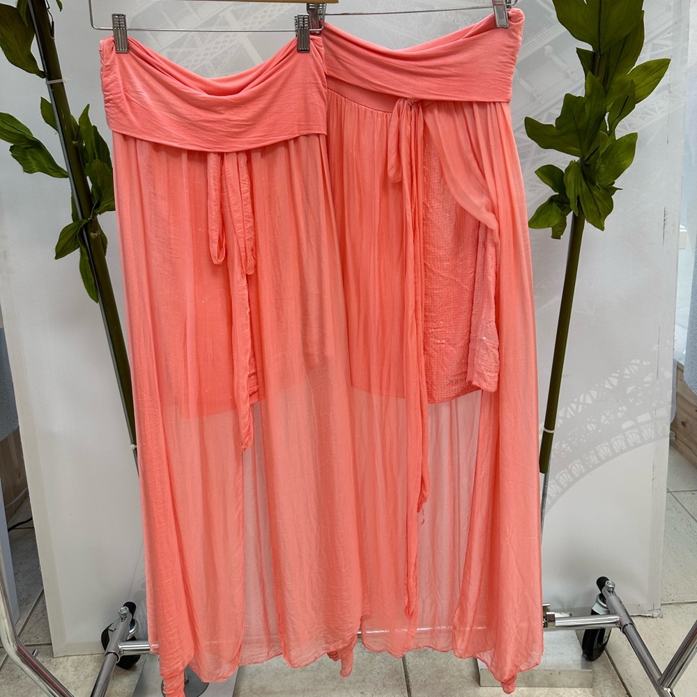 Coral Italian Silk Sequin High Low Skirt - Picture 4 of 5
